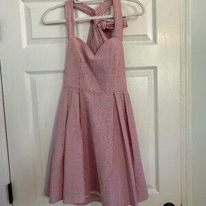 Pink Seersucker Halter Dress